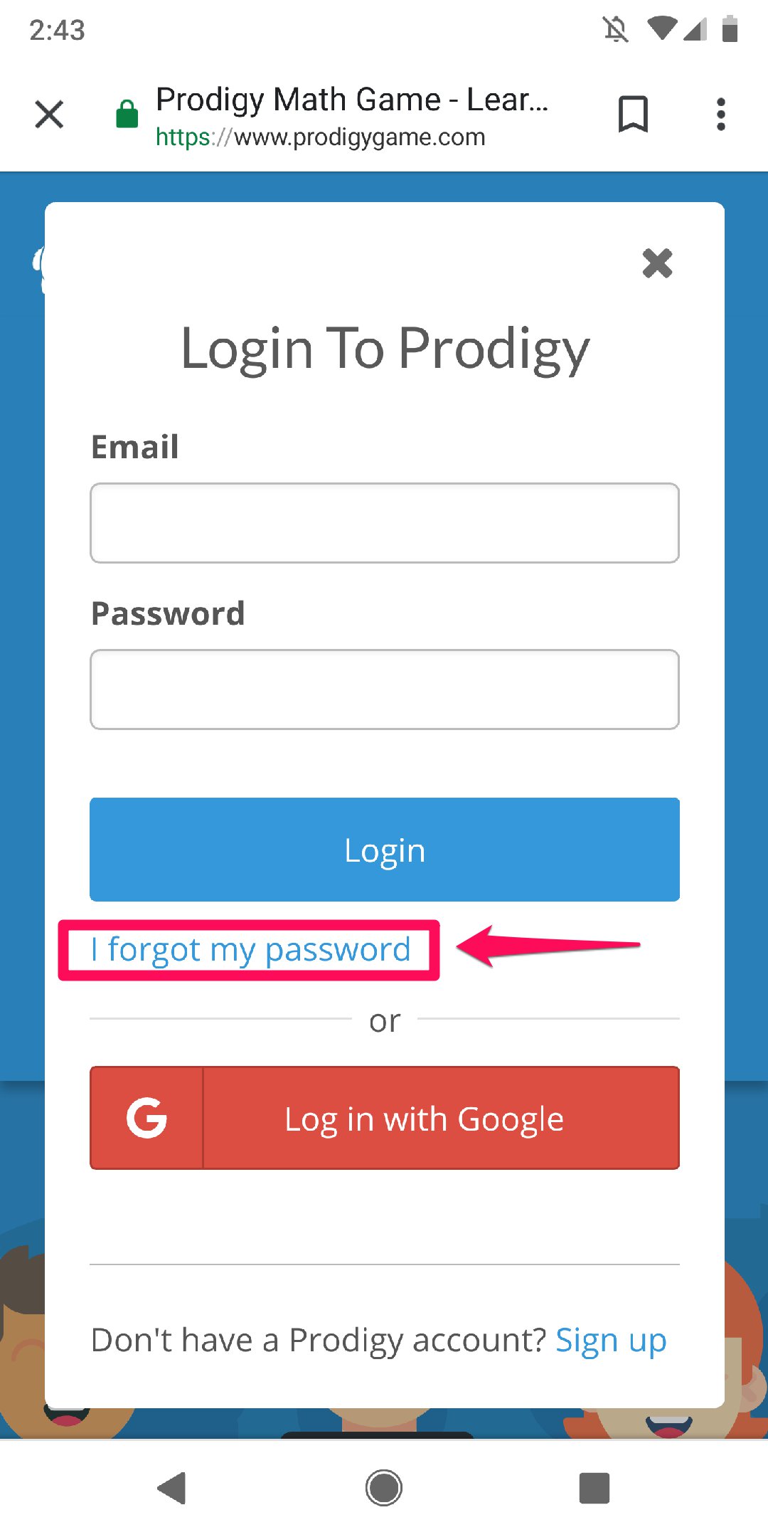 I forgot my password how do i reset it prodigy